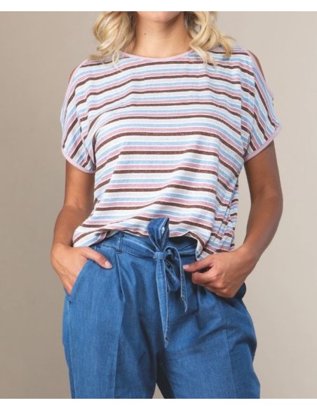 MAGLIA RIGATA CON OMERI SCOPERTI