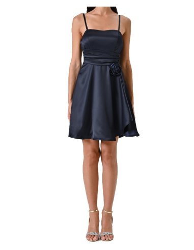 ABITO A RUOTA IN RASO CON ROSA RILIEVO