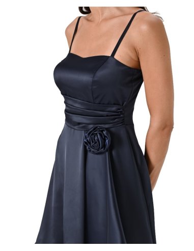 ABITO A RUOTA IN RASO CON ROSA RILIEVO