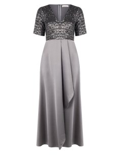 ABITO LUNGO A RUOTA CURVY IN RASO