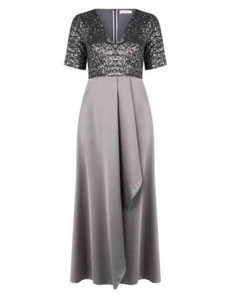 ABITO LUNGO A RUOTA CURVY IN RASO