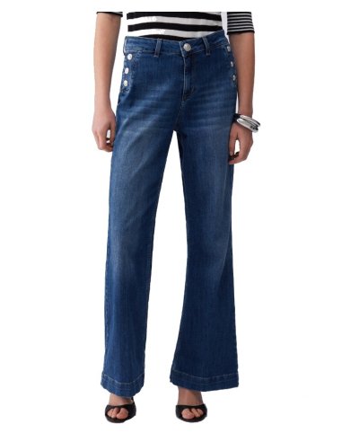 JEANS FLARE A VITA ALTA CON BOTTONI