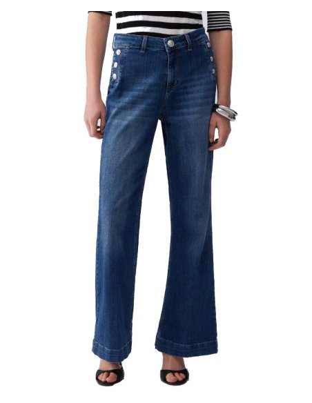 JEANS FLARE A VITA ALTA CON BOTTONI