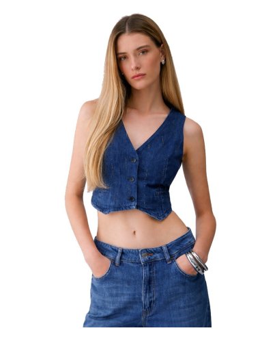 GILET IN DENIM CON STRASS