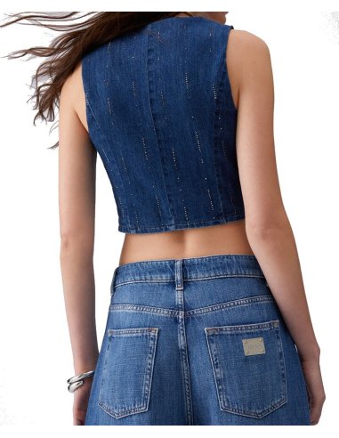 GILET IN DENIM CON STRASS