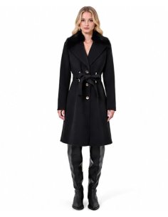 CAPPOTTO IN VELAUR CON COLLO EFFETTO PELLICCIA
