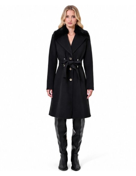 CAPPOTTO IN VELAUR CON COLLO EFFETTO PELLICCIA