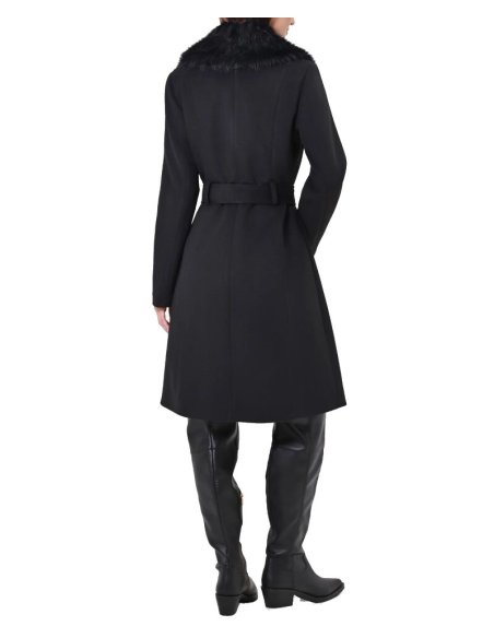 CAPPOTTO IN VELAUR CON COLLO EFFETTO PELLICCIA